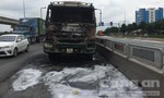Xe ben cháy trên xa lộ Hà Nội, tài xế may mắn thoát nạn