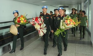 Chào đón 3 sĩ quan Công an kết thúc nhiệm kỳ công tác gìn giữ hòa bình Liên Hợp quốc