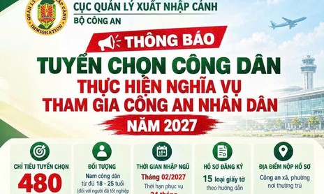 Tuyển chọn công dân thực hiện nghĩa vụ tham gia Công an nhân dân năm 2027